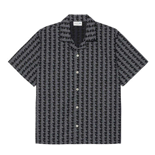 Black - Front - Lacoste Mens Geometric Poplin Relaxed Fit Pyjama Top