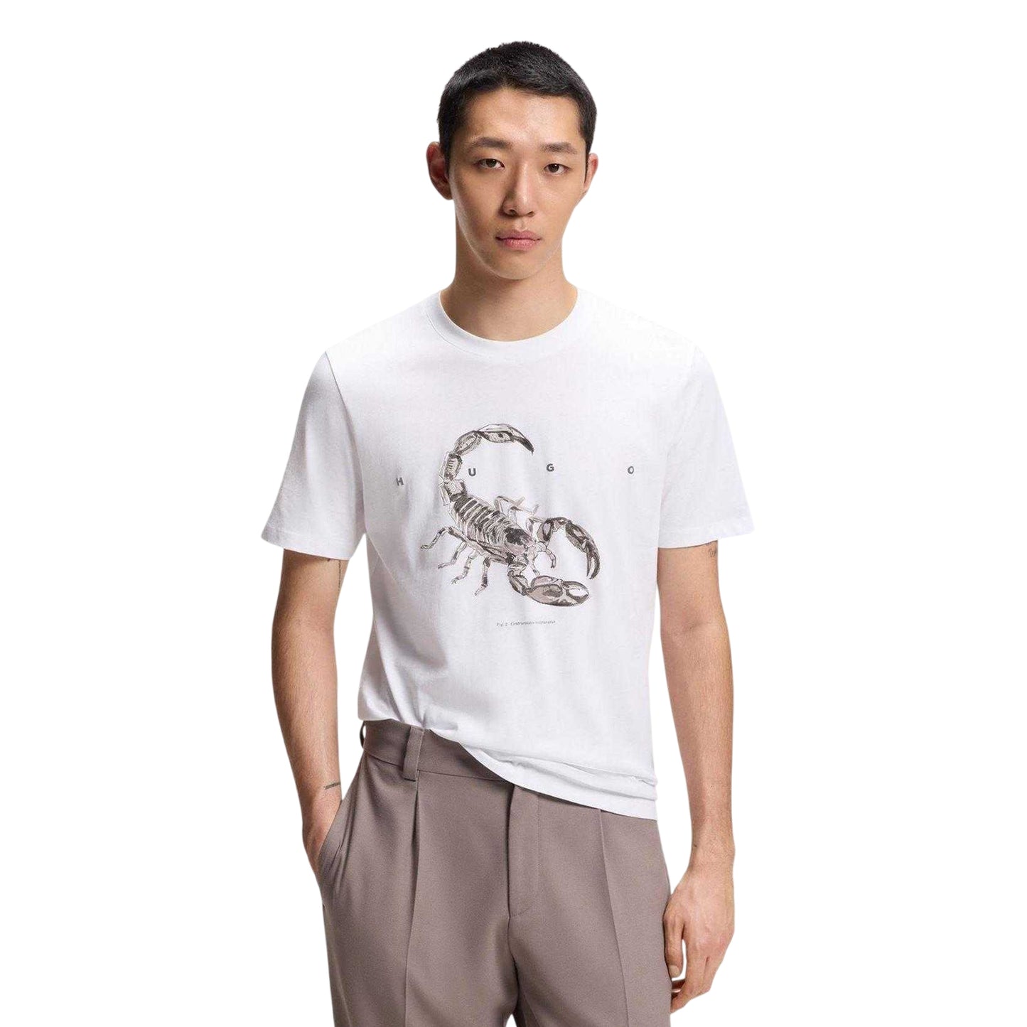 White - Lifestyle - Hugo Mens Scorpio Cotton Jersey Logo T-Shirt