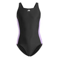 Black - Front - Adidas Girls 3 Stripes One Piece Swimsuit