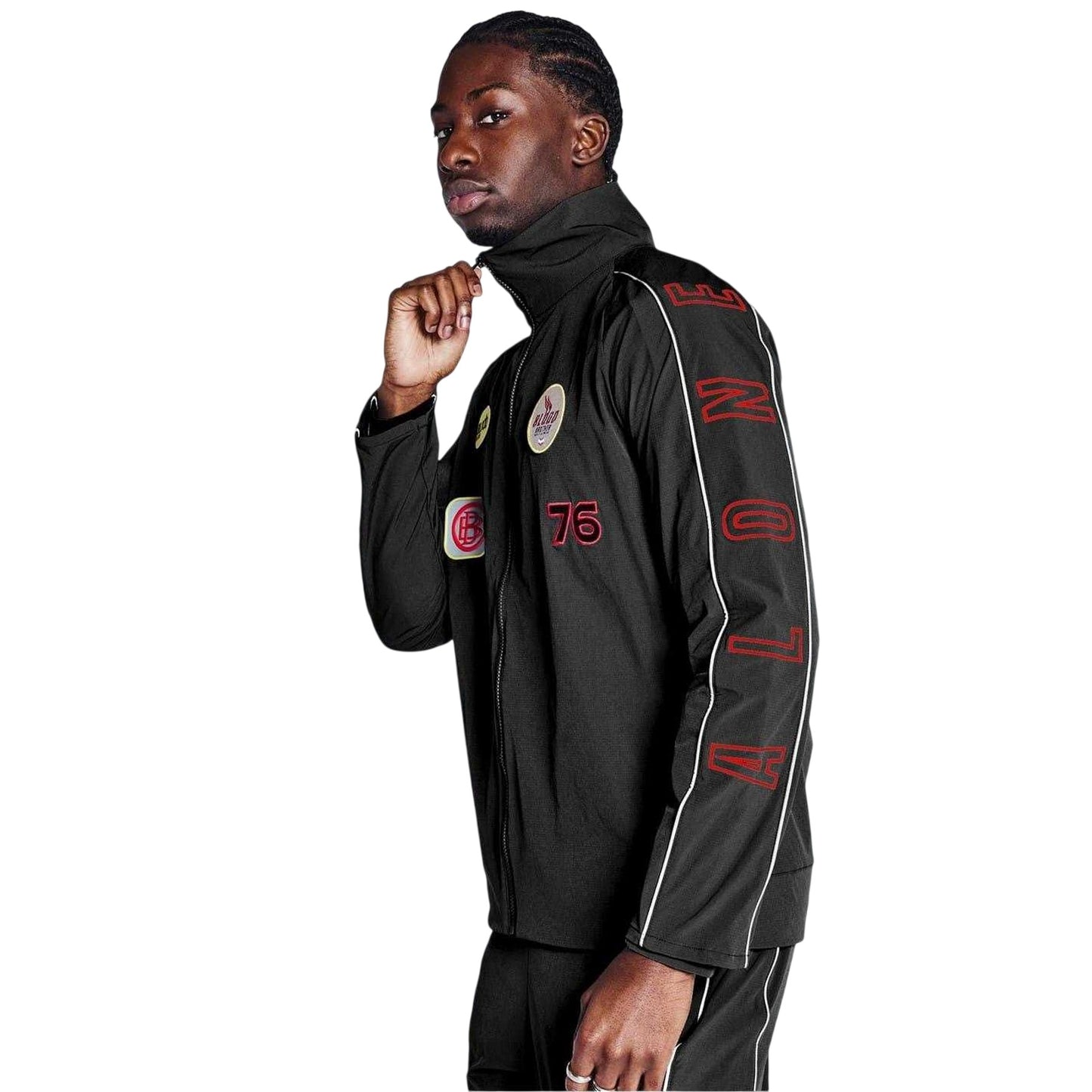 Black - Side - Blood Brother Mens Patch Track Jacket