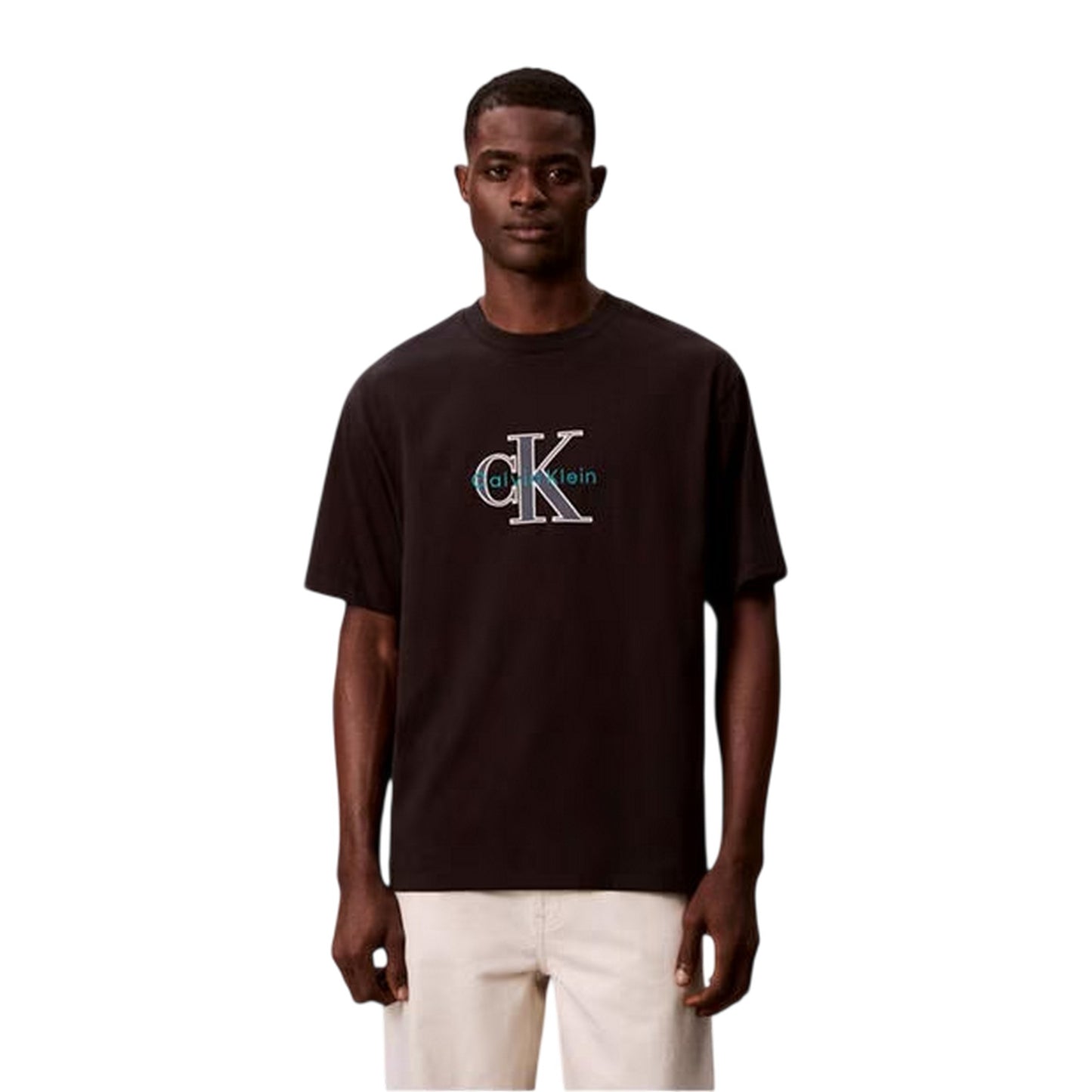 Black - Pack Shot - Calvin Klein Mens Text Logo T-Shirt