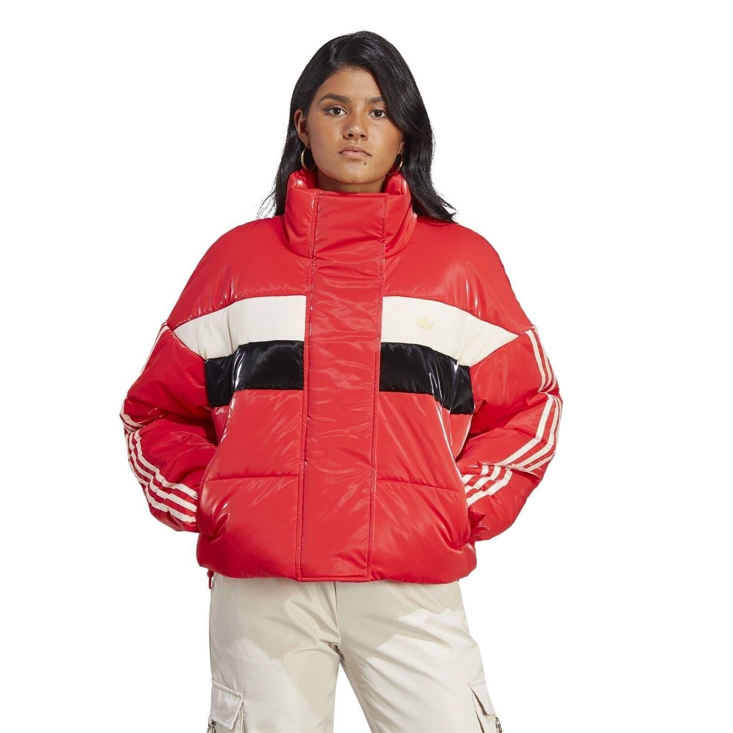 Vivid Red - Lifestyle - Adidas Womens-Ladies Originals Colour Block Oversized Bomber Jacket