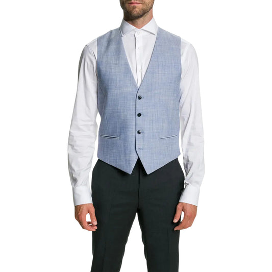 Medium Blue - Front - Hugo Mens Vin212 Checked Tailored Waistcoat