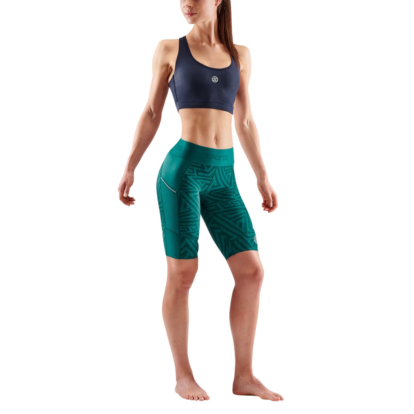 Teal Blue - Lifestyle - Skins Womens-Ladies Series-3 Geometric Skinny Compression Shorts