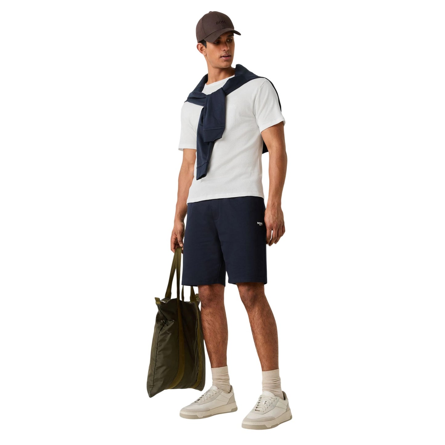 Dark Blue - Lifestyle - Boss Mens Fleece Striped Tapered Sweat Shorts