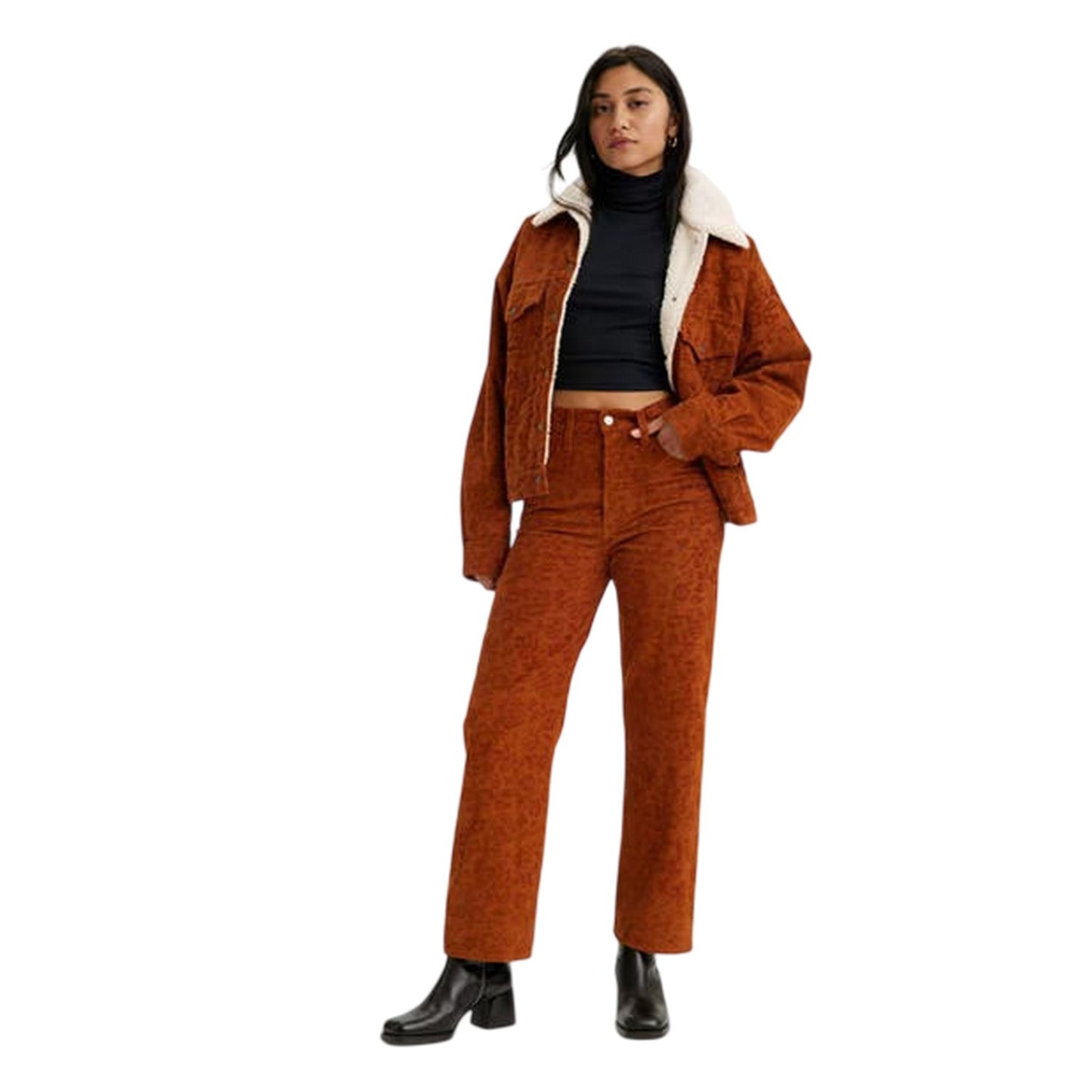 Gingerbread - Lifestyle - Levis Womens-Ladies Ribcage Corduroy Animal Print Straight Trousers