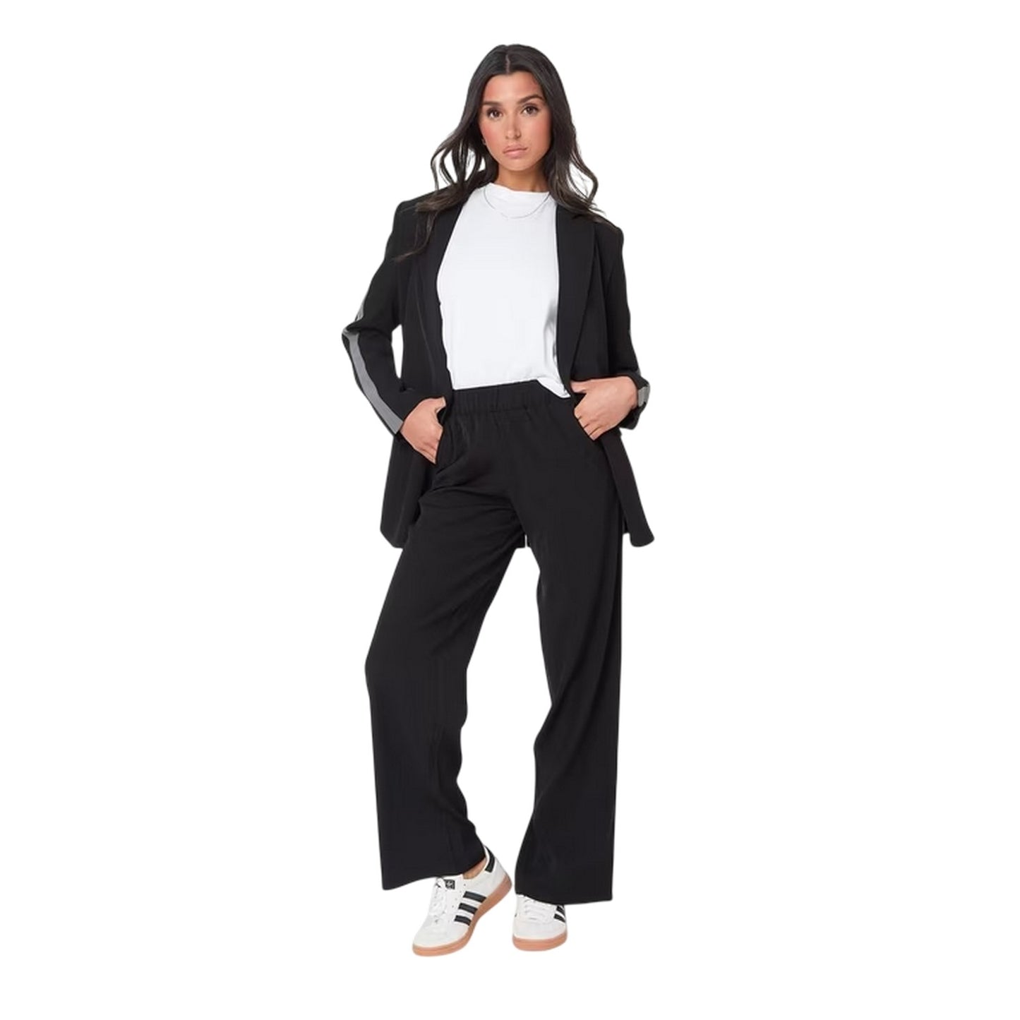 Black - Lifestyle - I Saw It First Womens-Ladies Striped Woven Relaxed Fit Blazer