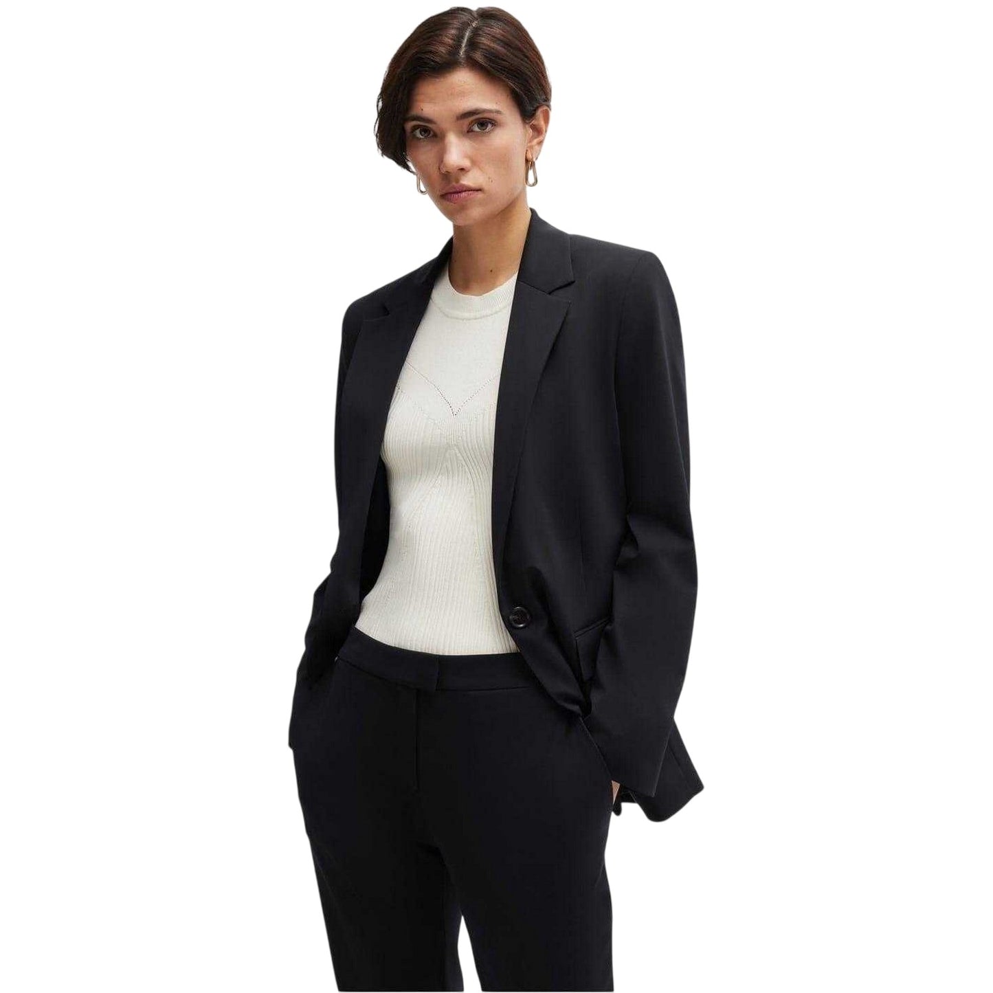 Black - Lifestyle - Boss Womens-Ladies Jersey Relaxed Fit Blazer