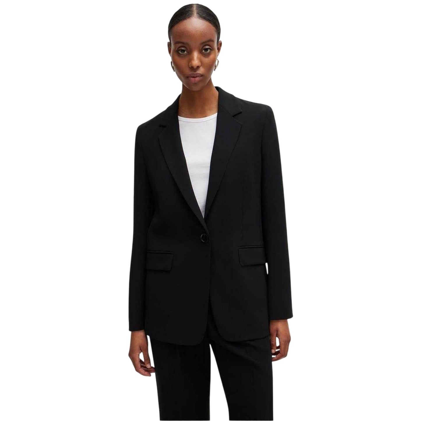 Black - Side - Boss Womens-Ladies Jexotta Flap Pocket Formal Blazer