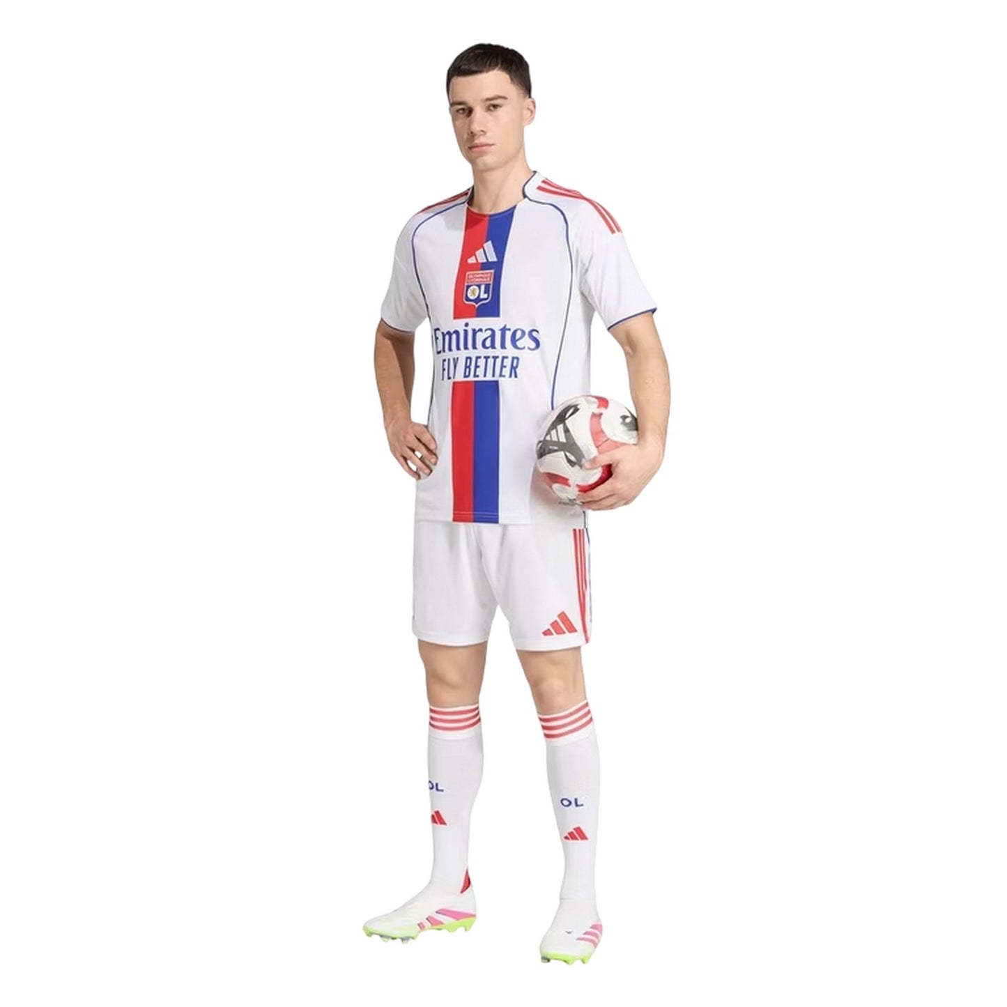 White - Pack Shot - Adidas Unisex Adult 2025-2026 Olympique Lyonnais Home Shirt