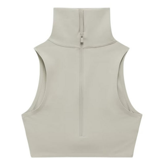 Sesame - Front - Adidas Womens-Ladies High-Neck Crop Top