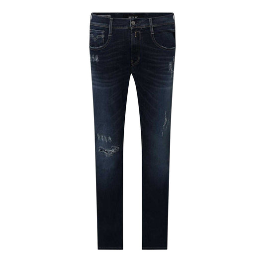 Blue - Front - Replay Mens Anbass Distressed Slim Jeans
