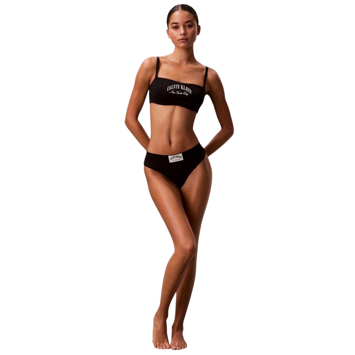 Black - Pack Shot - Calvin Klein Womens-Ladies Logo Thong