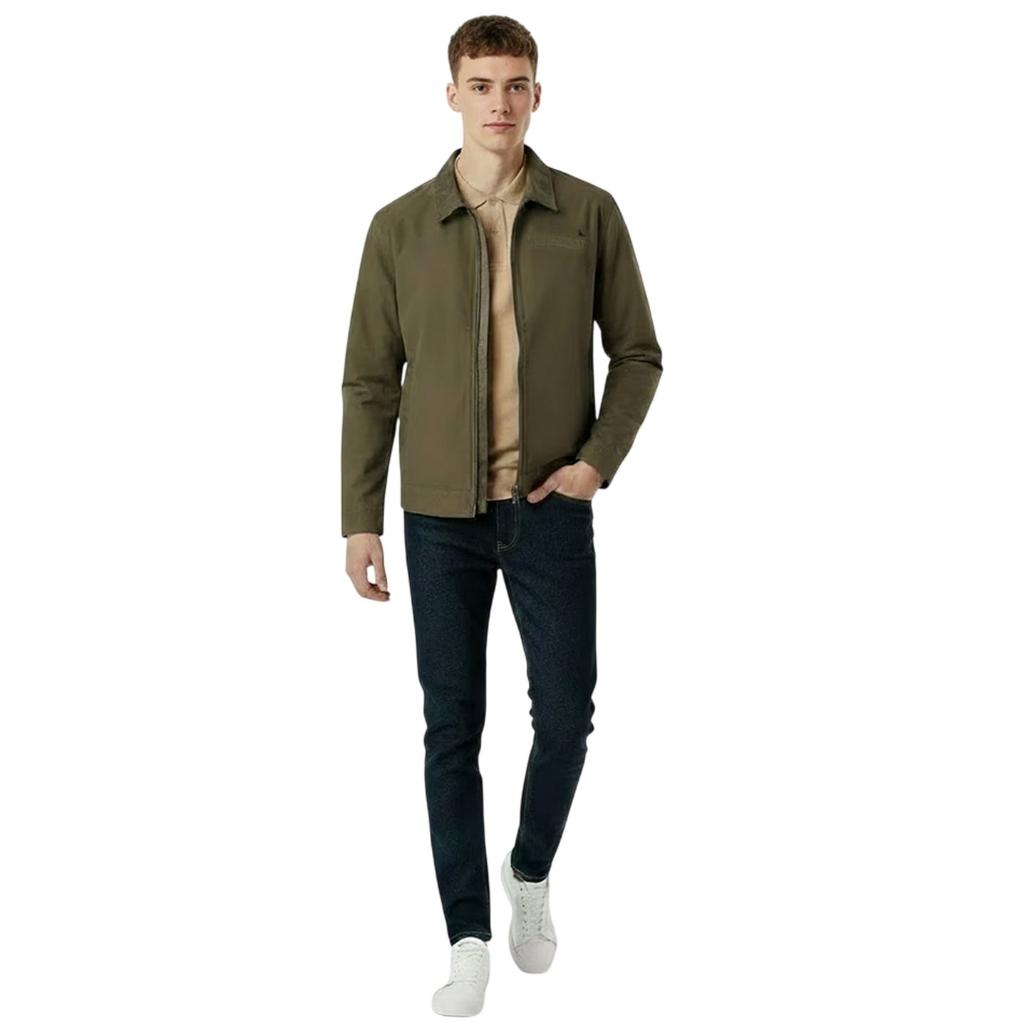 Olive - Pack Shot - Jack Wills Mens Plain Collared Varsity Jacket