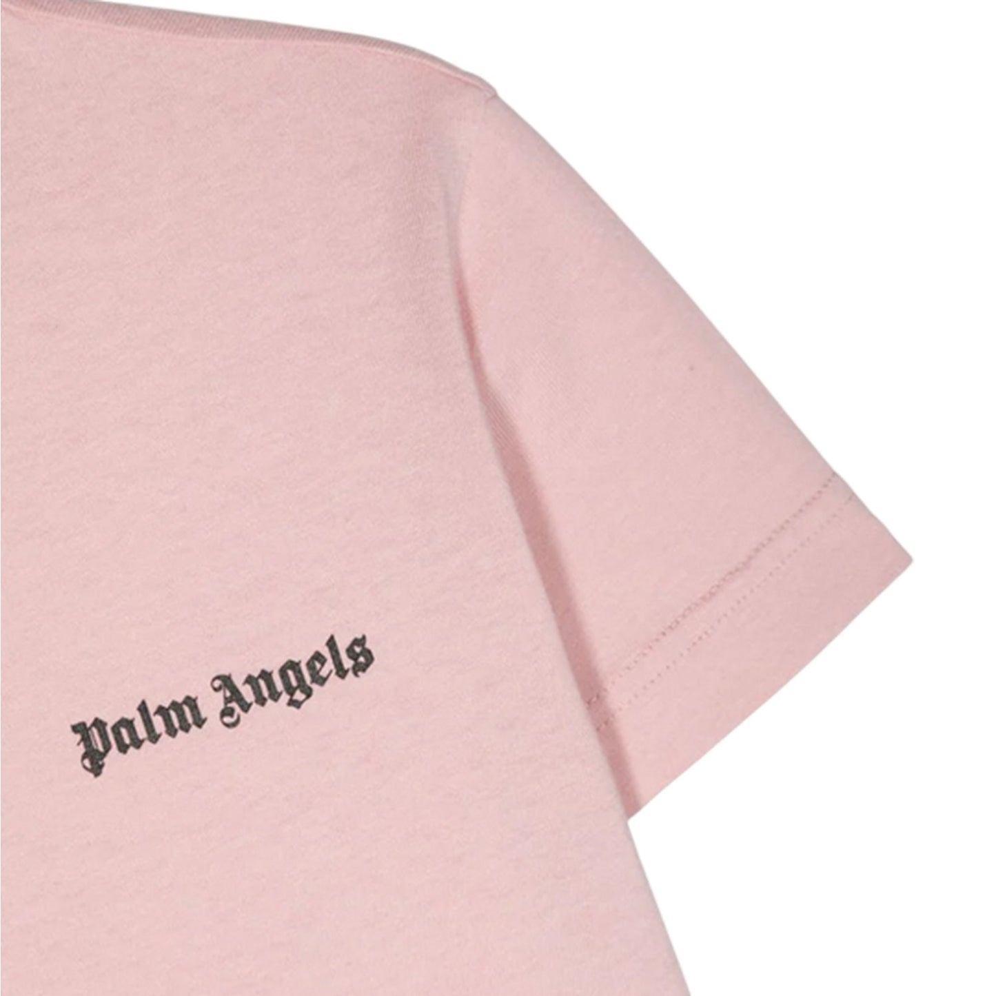 Rose Pink-Black - Side - Palm Angels Childrens-Kids Side Logo Cotton T-Shirt