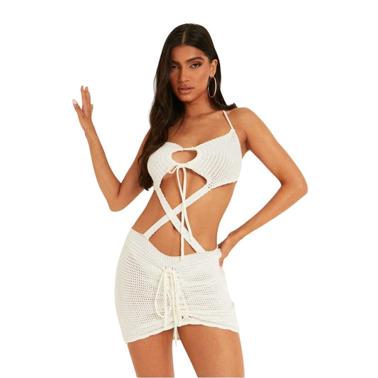White - Front - Missy Empire Womens-Ladies Halter Neck Mini Dress
