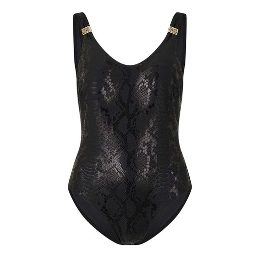 Black - Front - Biba Womens-Ladies Carmen Snake Print Textured One Piece Swimsuit