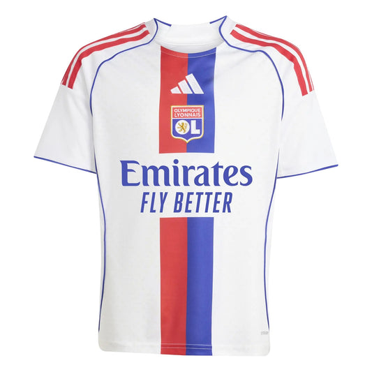 White - Front - Adidas Childrens-Kids 2025-2026 Olympique Lyonnais Football Home Jersey