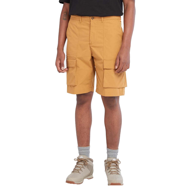 Wheat - Side - Timberland Mens Leather Badge Water Repellent Cargo Shorts