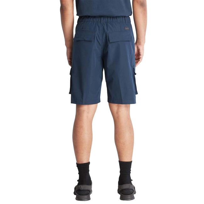 Navy - Back - Timberland Mens Leather Badge Water Repellent Cargo Shorts