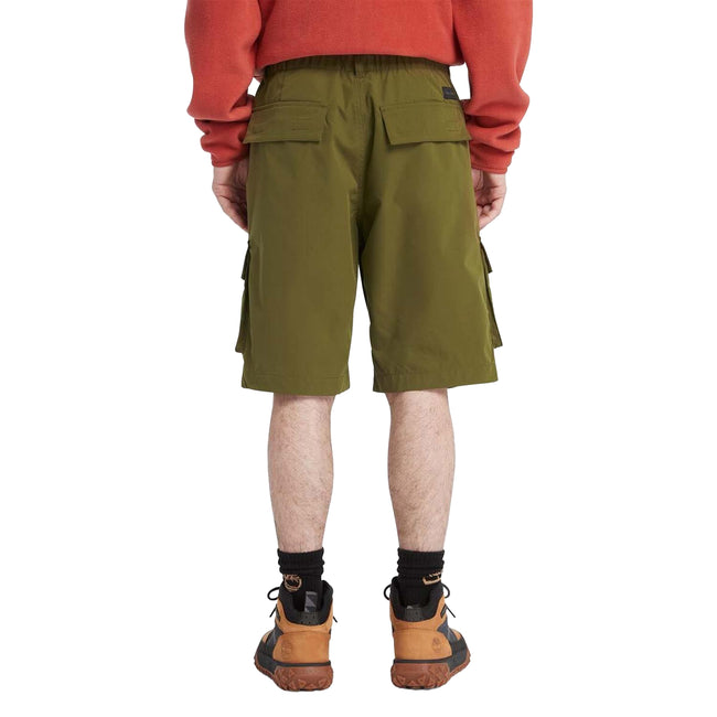 Olive - Back - Timberland Mens Leather Badge Water Repellent Cargo Shorts