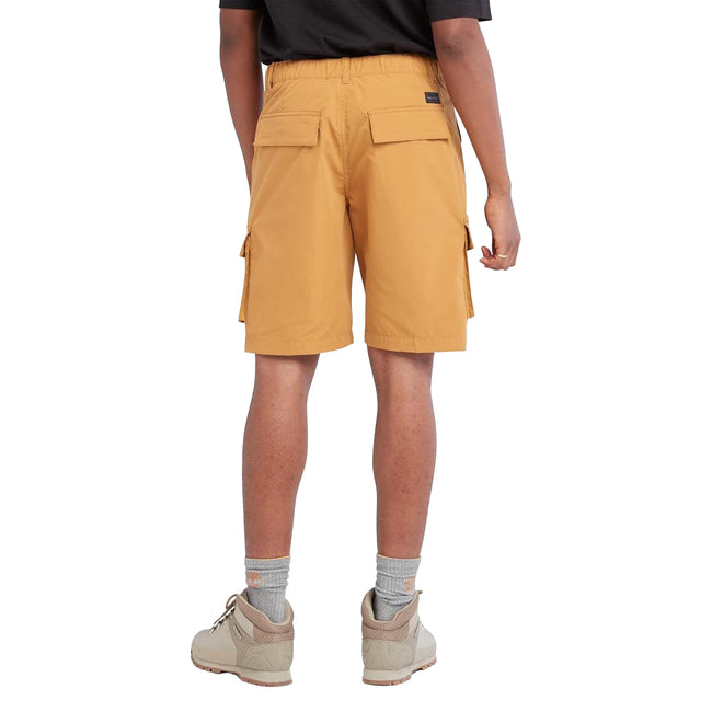 Wheat - Back - Timberland Mens Leather Badge Water Repellent Cargo Shorts