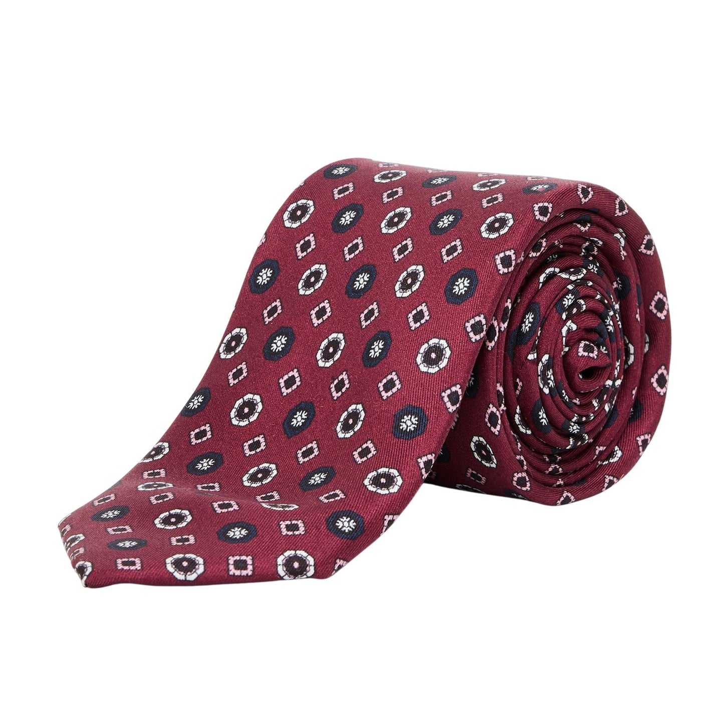 Dark Red - Back - Boss Mens Floral Silk Tie