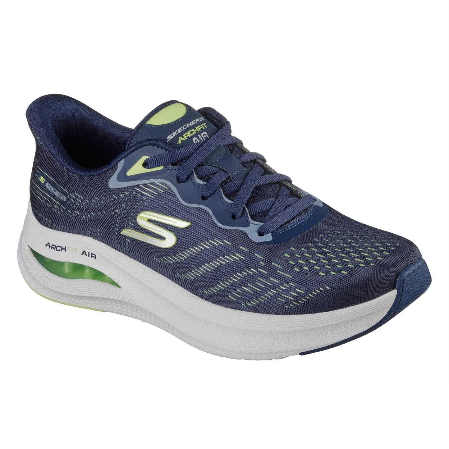 Navy-Lime - Close up - Skechers Mens Slip-In Trainers