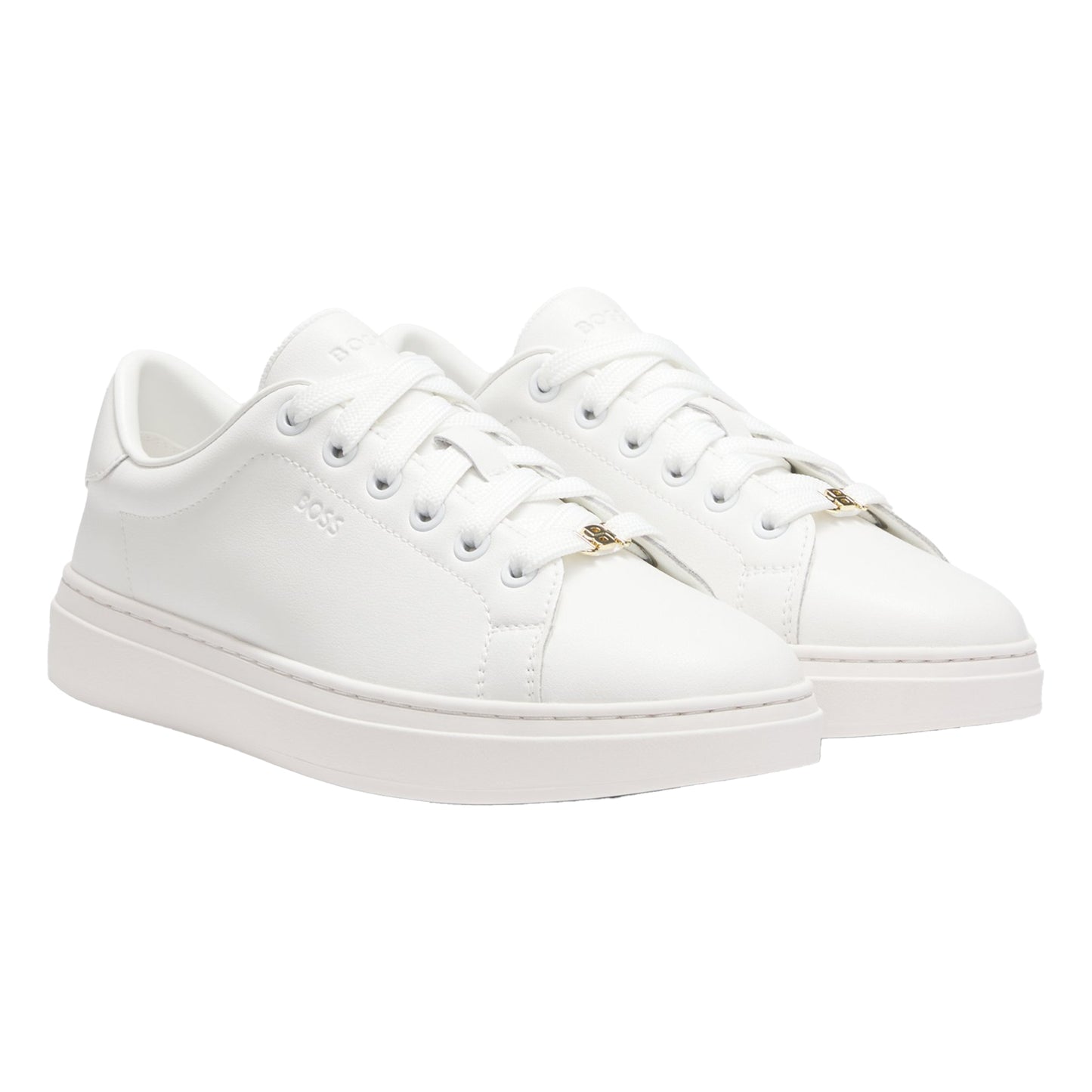 White - Pack Shot - Boss Womens-Ladies Kieran Leather Flatform Trainers