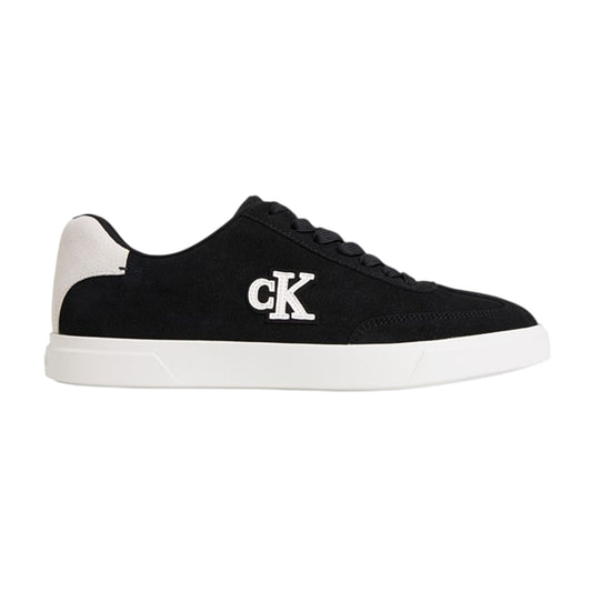 Black-Bright White - Front - Calvin Klein Mens Suede Low Trainers