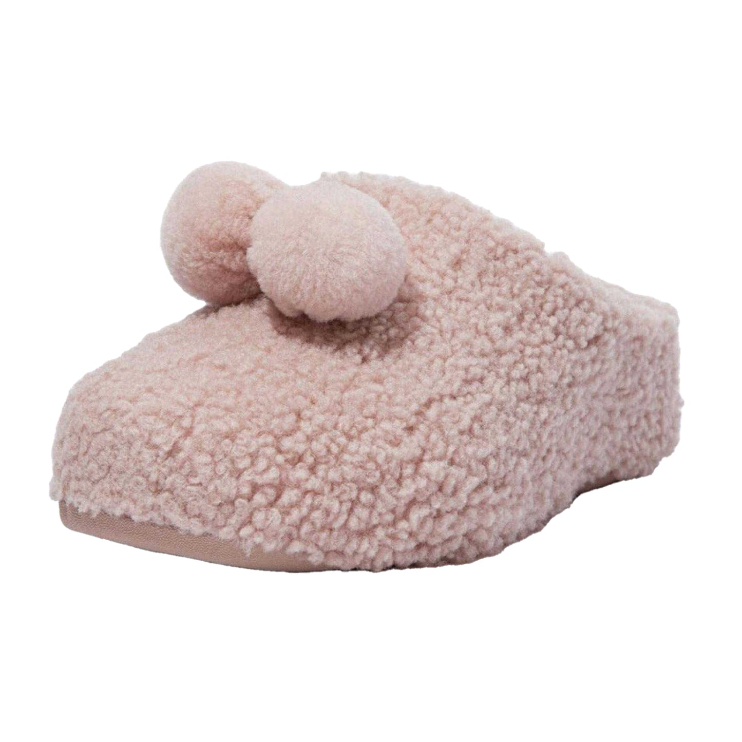 Beige - Pack Shot - Fit Flop Womens-Ladies Pom Pom Clogs