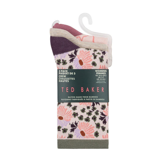 Ivory - Front - Ted Baker Womens-Ladies Floral Crew Socks (Pack of 3)