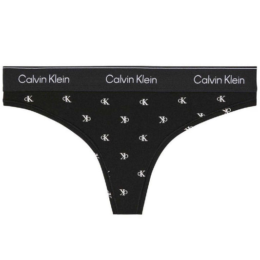 Black - Front - Calvin Klein Womens-Ladies Repeat Logo Thong