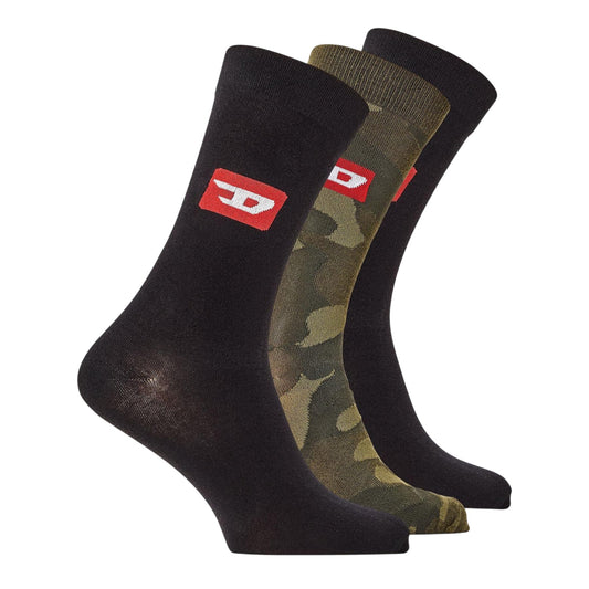 Black - Front - Diesel Mens Camouflage Crew Socks (Pack of 3)