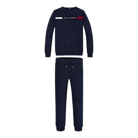 Navy - Front - Tommy Hilfiger Childrens-Kids Logo Crew Neck Co-ord Set
