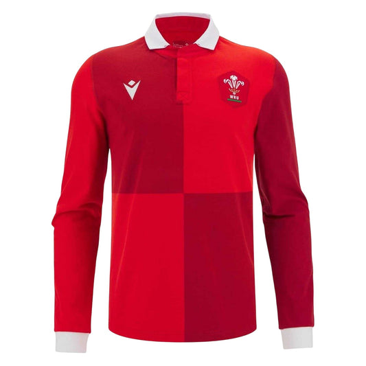Red - Front - Macron Mens 2025 Wales RU Long-Sleeved Home Shirt