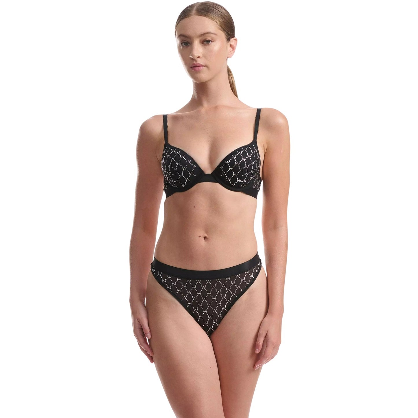 Black - Pack Shot - Wolford Womens-Ladies Logo Sheer Thong
