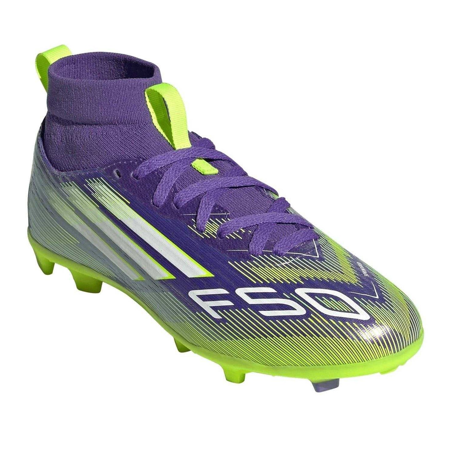 Purple-White - Pack Shot - Adidas Childrens-Kids F50 League Print Firm Ground Football Boots