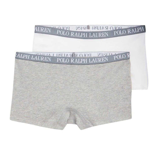 Grey-White - Front - Ralph Lauren Boys Plain Boxer Shorts (Pack of 2)
