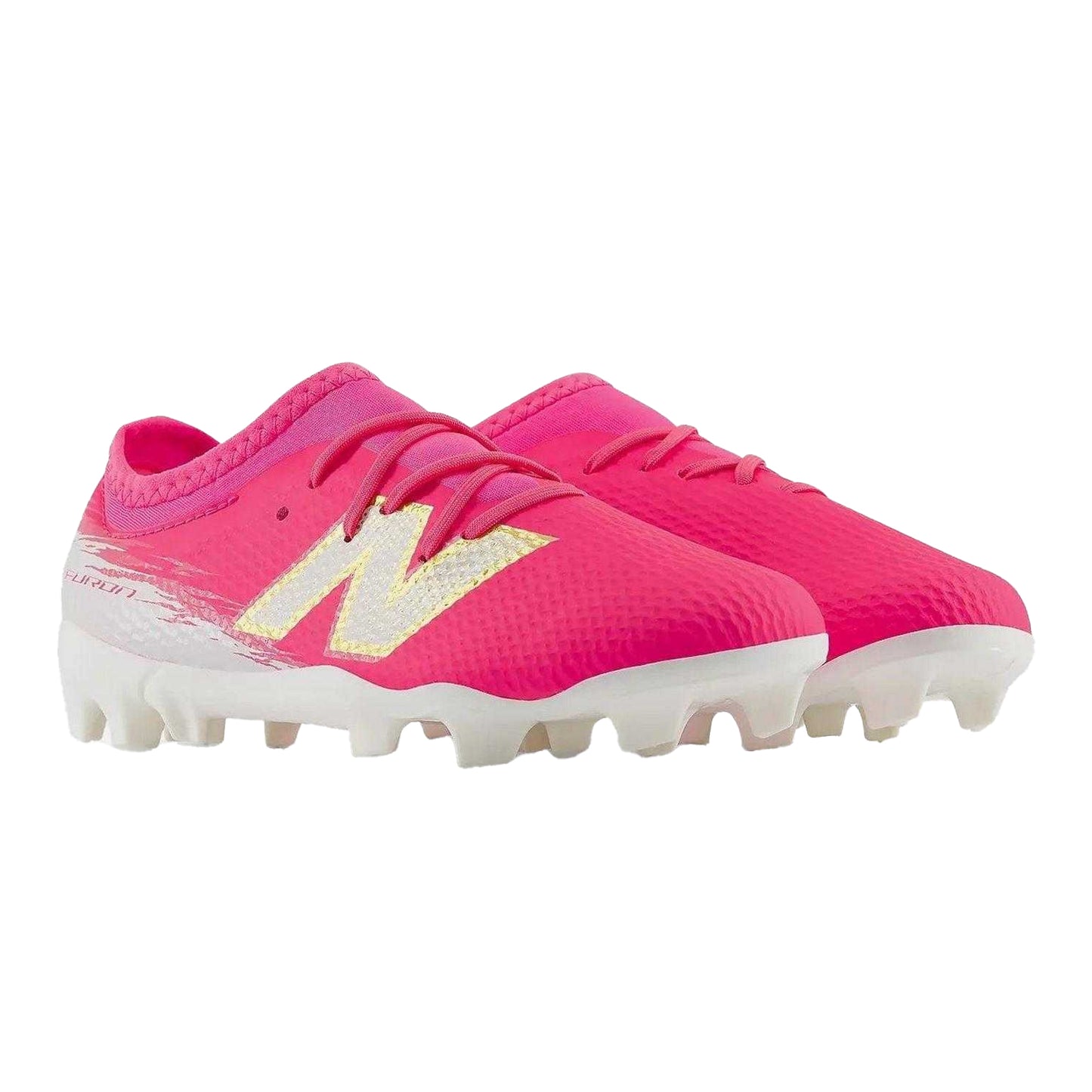 Pink-White - Pack Shot - New Balance Childrens-Kids Furon 3 Firm Ground Football Boots