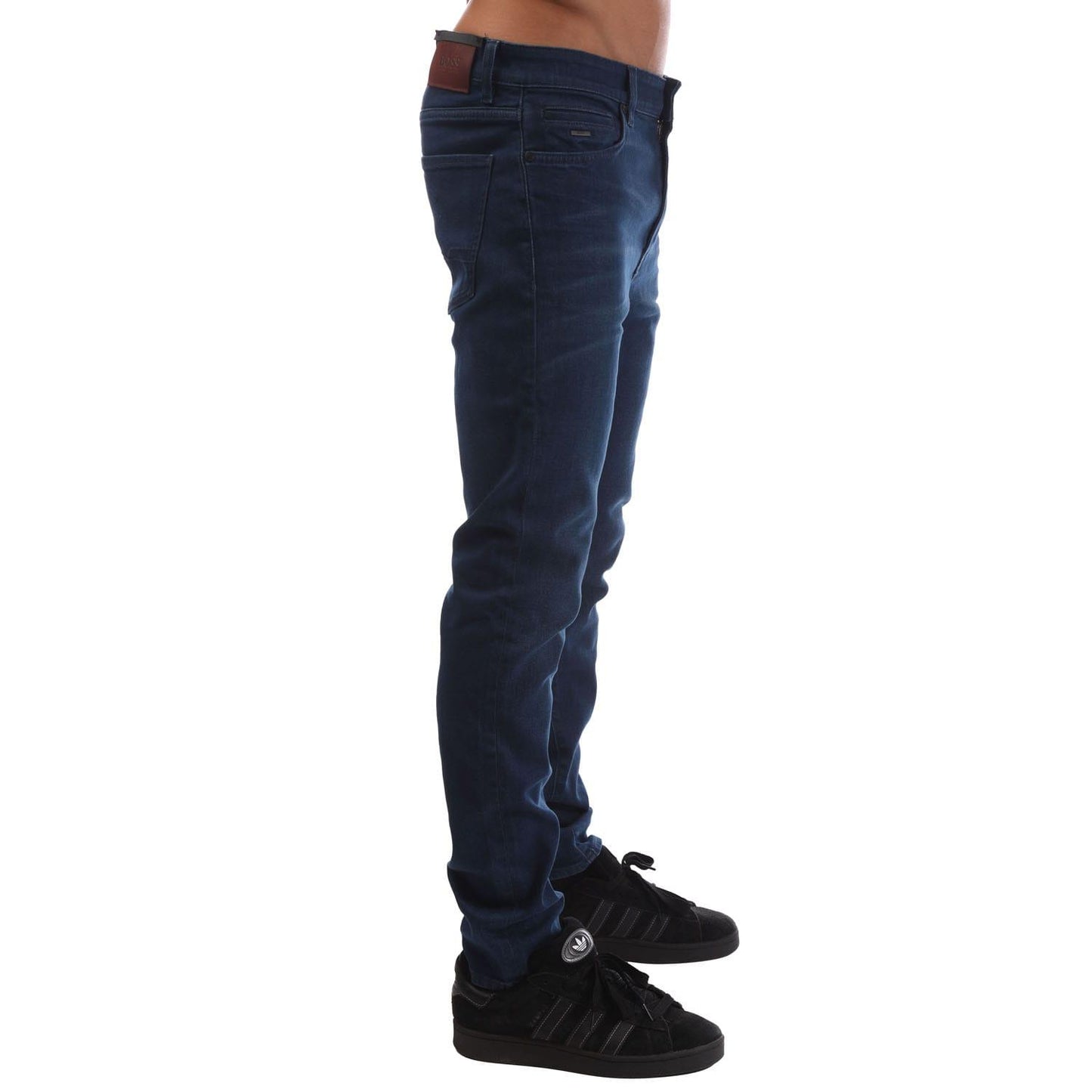 Navy - Lifestyle - Boss Mens Keith-1 Leather Patch Jeans