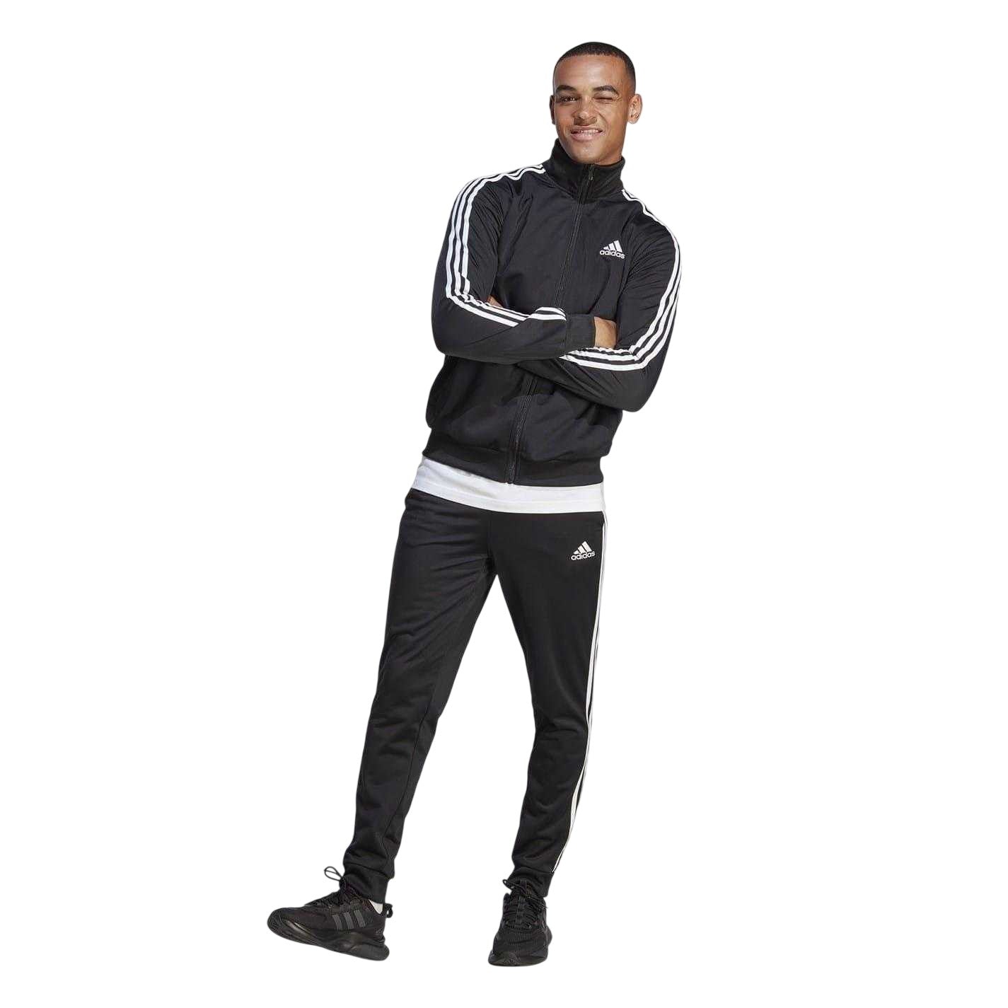Black - Lifestyle - Adidas Mens Essentials 3 Stripes Tricot Full Zip Tracksuit Set