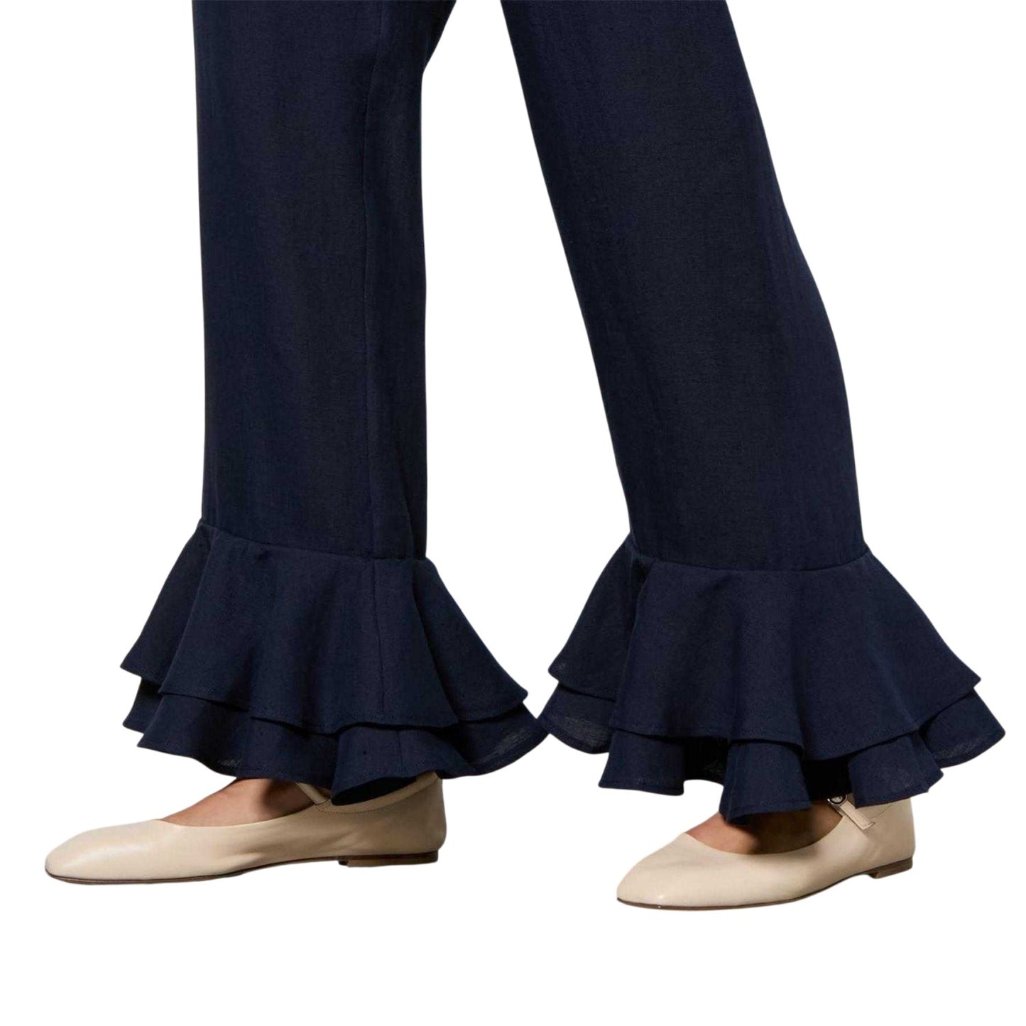 Navy - Side - Sleeper Womens-Ladies Linen Puff Sleeve Loungewear Set
