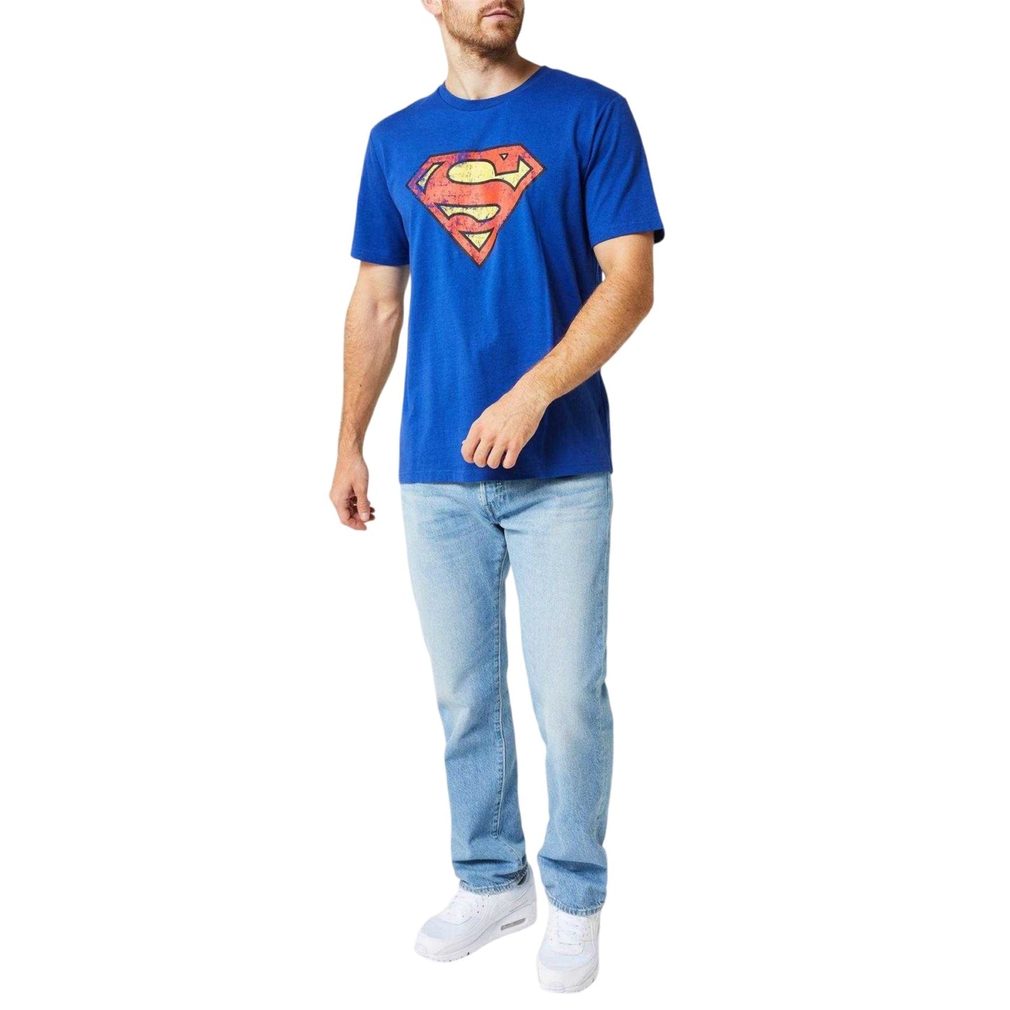 Blue-Red-Yellow - Lifestyle - Superman Mens Distressed Logo Cotton Comfort T-Shirt