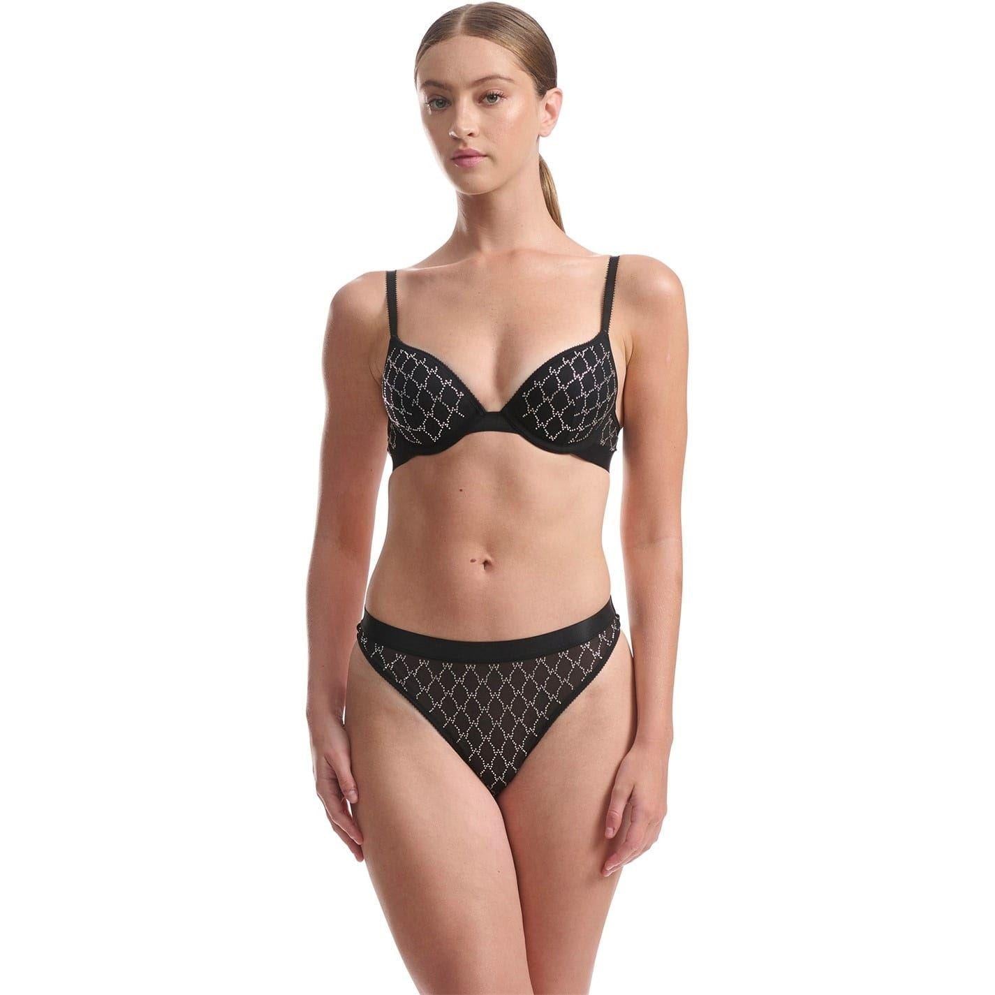 Black - Pack Shot - Wolford Womens-Ladies Geometric Sheer Push Up Bra