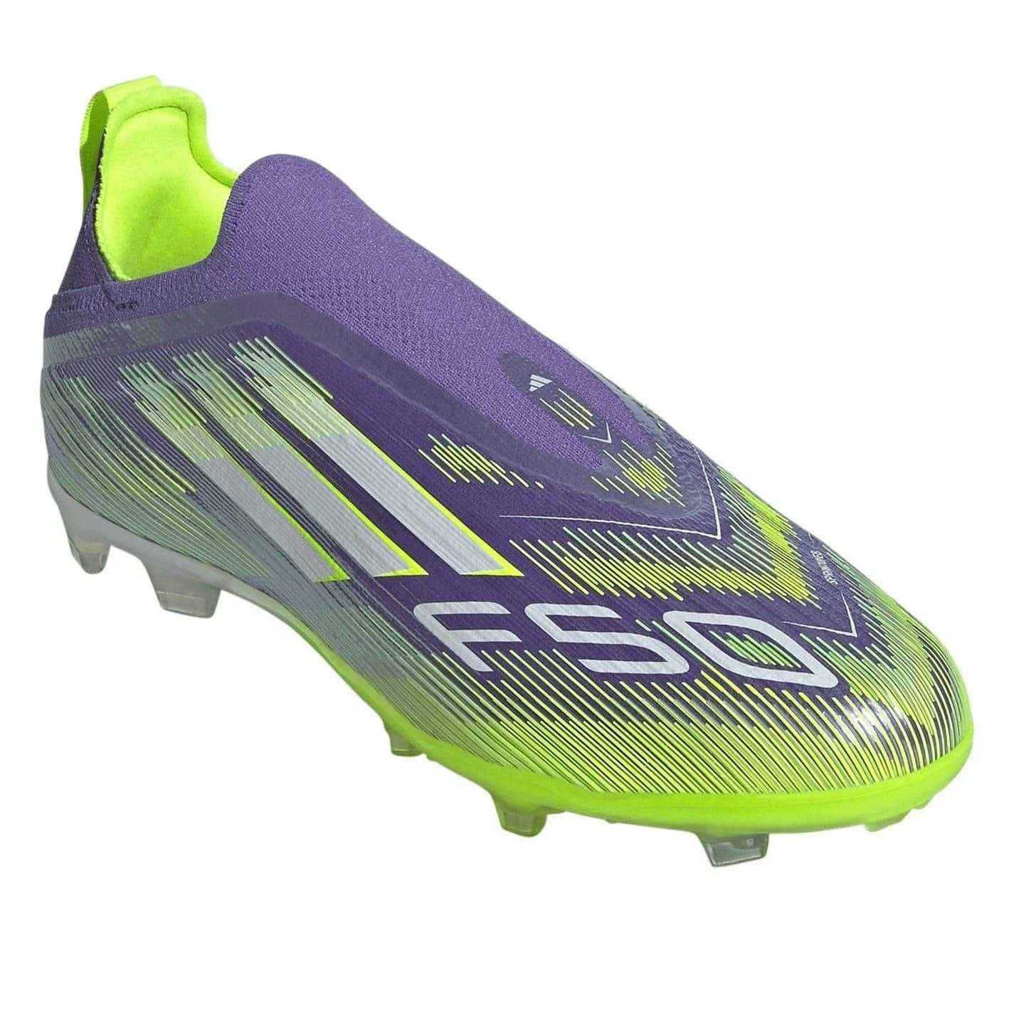 Purple-White - Pack Shot - Adidas Childrens-Kids F50 Firm Ground Football Boots