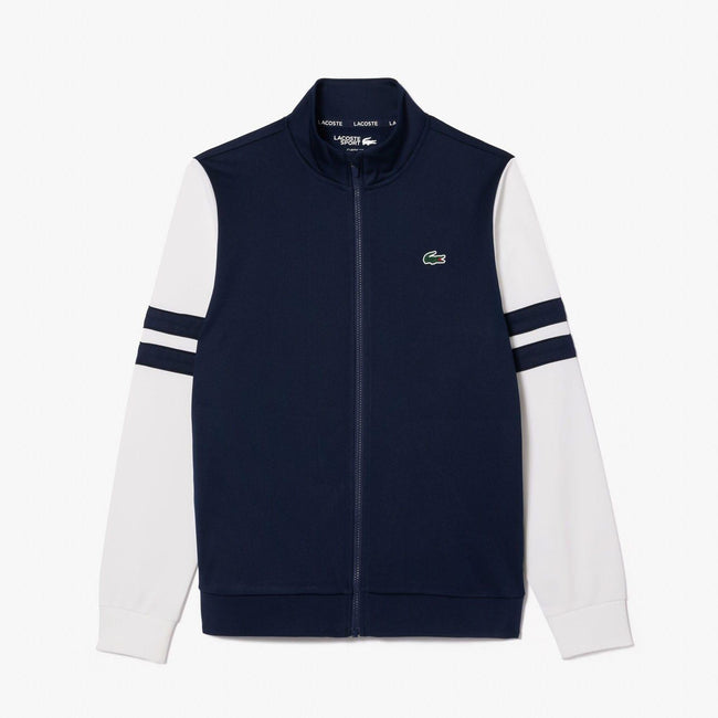 Navy-White - Front - Lacoste Mens Zip Interlock Stretch Track Jacket