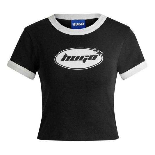Black - Front - Slazenger Womens-Ladies Ringer Cotton Cropped T-Shirt