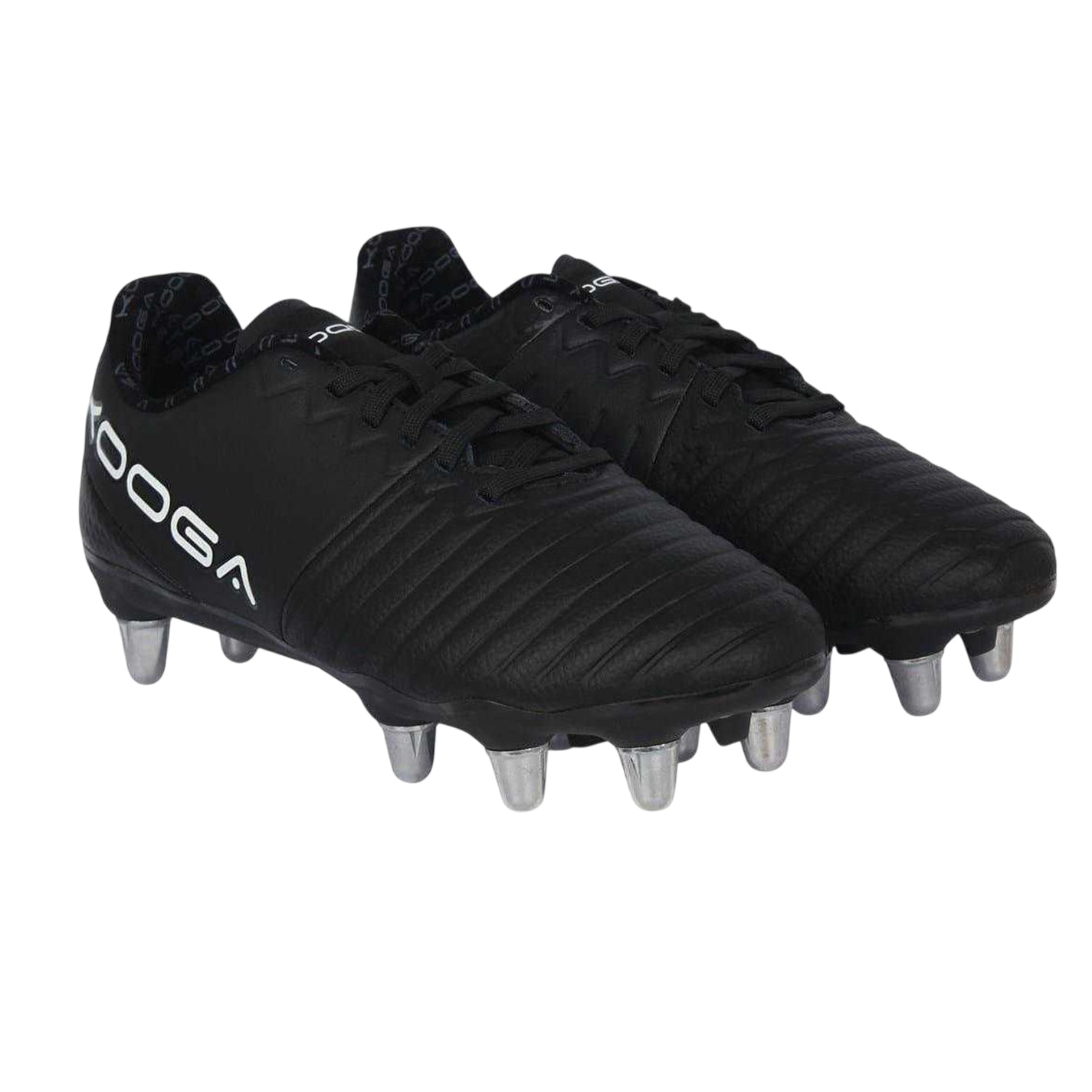 Black-White - Pack Shot - KooGa Childrens-Kids Synthetic Rugby Boots