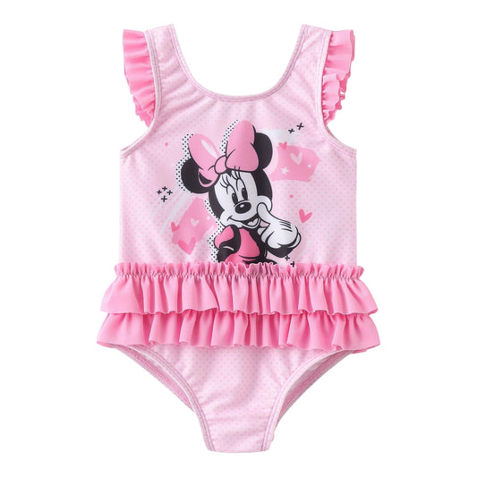 Pink - Front - Disney Baby Girls Minnie Mouse Ruffled One Piece Swimsuit
